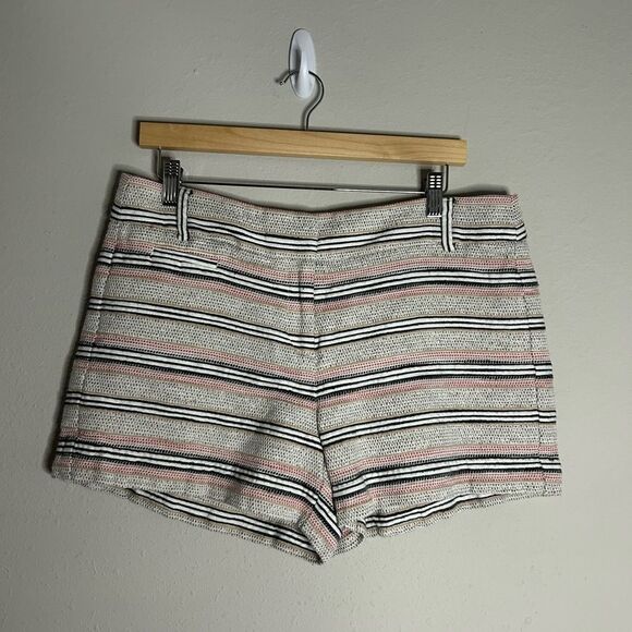 Loft Cotton Linen Blend Stripe Textured Shorts Size 10 - Picture 1 of 12